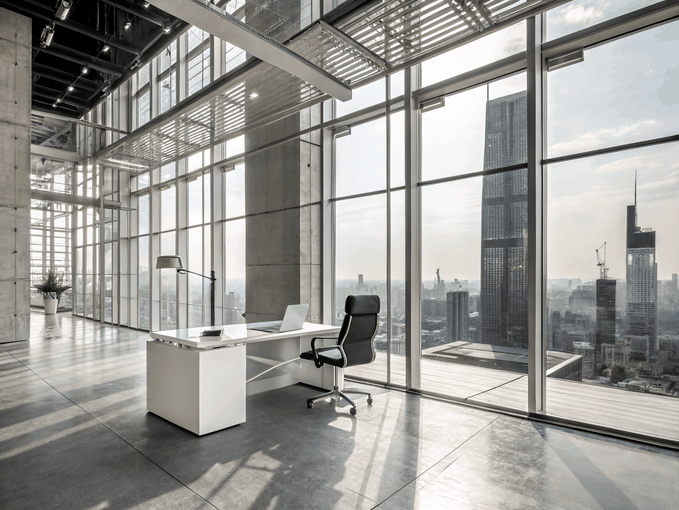 High-contrast architectural photography of a luxury financial office in Manhattan with marble and steel accents